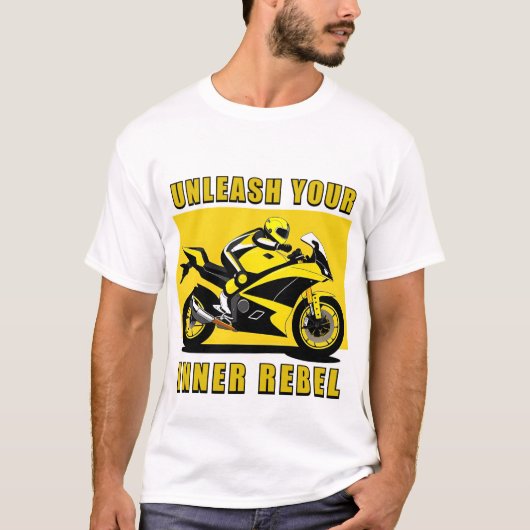 Racende motorfiets en berijder t-shirt (Voorkant)