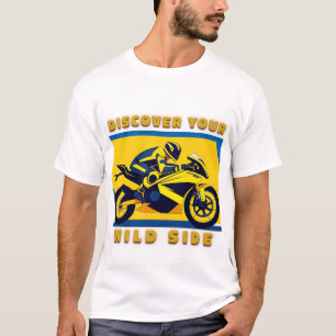 Racende motorfiets en berijder t-shirt