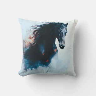 Racende Zwarte Paard Portret Minimalistisch Kussen