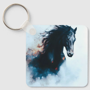 Racende Zwarte Paard Portret Minimalistisch Sleutelhanger