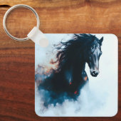 Racende Zwarte Paard Portret Minimalistisch Sleutelhanger (Voorkant)