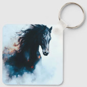 Racende Zwarte Paard Portret Minimalistisch Sleutelhanger (Achterkant)