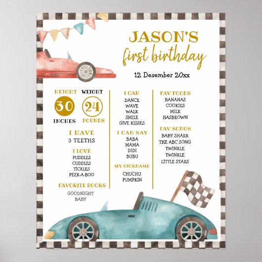 Racentekens eerste verjaardag poster (Voorkant)