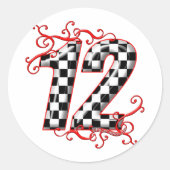 racenummer 12 ronde sticker (Voorkant)