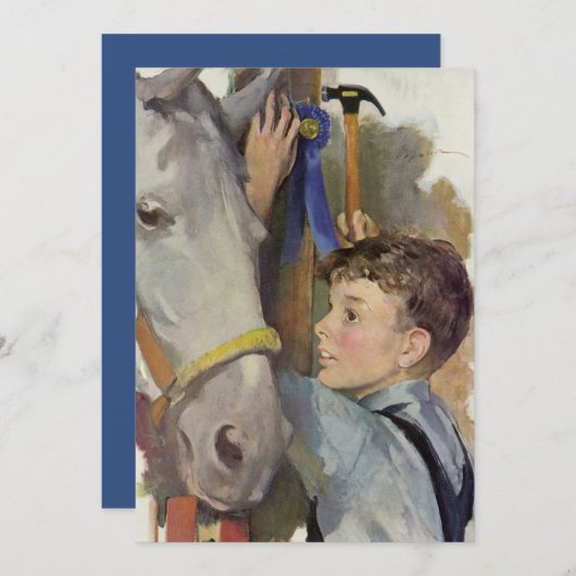  racepaard, Blue Ribbon Winnaar met een Jongen (Voorkant / Achterkant)