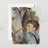  racepaard, Blue Ribbon Winnaar met een Jongen Briefkaart (Voorkant / Achterkant)