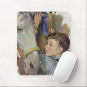  racepaard, Blue Ribbon Winnaar met een Jongen Muismat (Met muis)