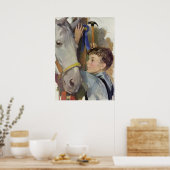  racepaard, Blue Ribbon Winnaar met een Jongen Poster (Keuken)