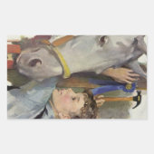 racepaard, Blue Ribbon Winnaar met een Jongen Rechthoekige Sticker (Voorkant)