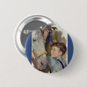 racepaard, Blue Ribbon Winnaar met een Jongen Ronde Button 5,7 Cm (Voorkant /achterkant)