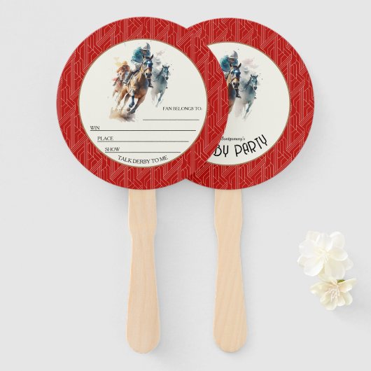 Racepaarden en Jockeys Derby Party Rood Handwaaier (Voorkant en achterkant)