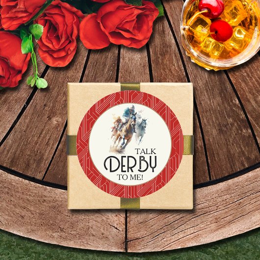 Racepaarden en jockeys Derby Red Ronde Sticker