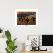 Racepaarden in een landschap met jockey-paarden poster (Thuiskantoor)