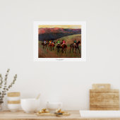 Racepaarden in een landschap met jockey-paarden poster (Keuken)