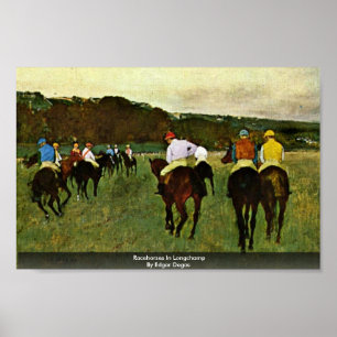 Racepaarden in Longchamp door Edgar Degas Poster