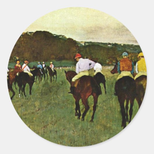 Racepaarden in Longchamp door Edgar Degas Ronde Sticker (Voorkant)