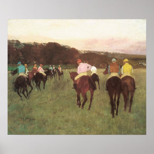 Racepaarden op Longchamp door Edgar Degas Poster (Voorkant)