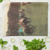 Racepaarden op Longchamp door Edgar Degas Theedoek (Gevouwen)