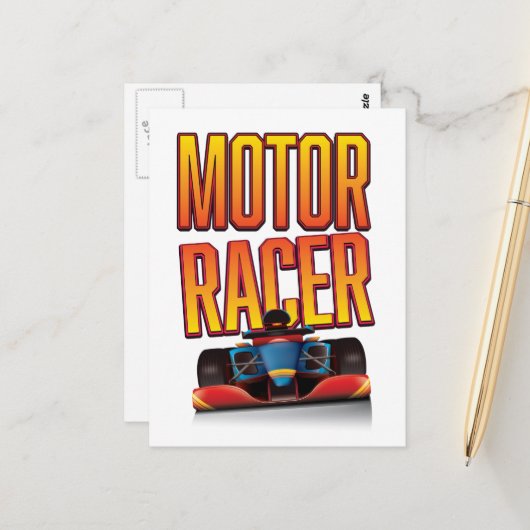 Racer-auto Briefkaart (Voorkant / Achterkant in situ)