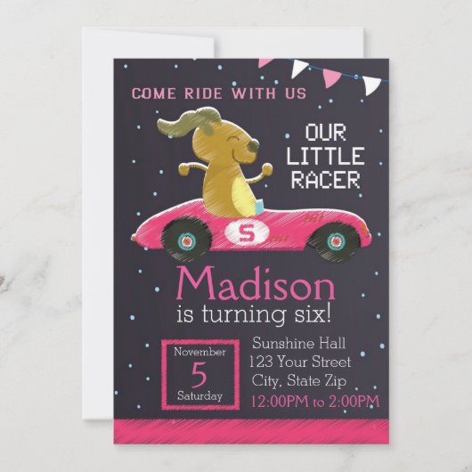 Racer Car Invitation (meisje) Kaart (Voorkant)