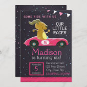 Racer Car Invitation (meisje) Kaart (Voorkant / Achterkant)