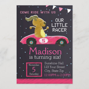 Racer Car Invitation (meisje) Kaart
