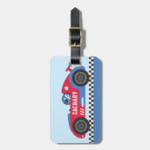 Racer in Blue en Red Race Car Kinder Bagagelabel (Voorkant verticaal)