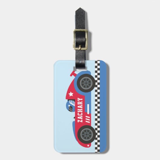 Racer in Blue en Red Race Car Kinder Bagagelabel (Voorkant verticaal)