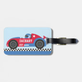Racer in Blue en Red Race Car Kinder Bagagelabel (Achterkant horizontaal)