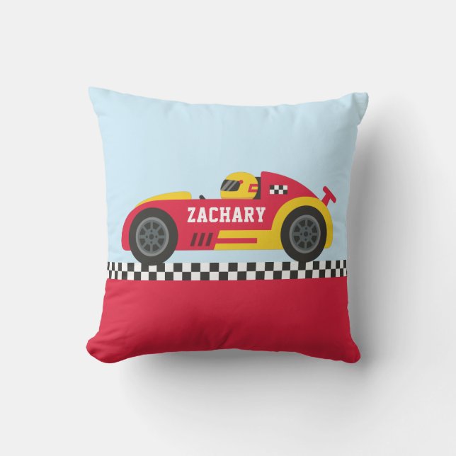 Racer in Geel en Rood Race Car Boys Room Decor Kussen (Voorkant)