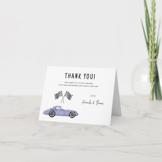Racerauto Baby Shower - dank je wel Bedankkaart (Voorkant)