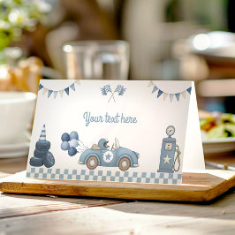 Racerauto Blauwe Jongens Baby Shower Feest Eettent Plaatskaartje