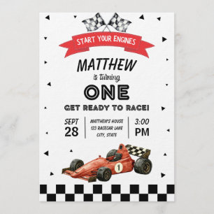Racerauto Eerste Verjaardag Retro Aquarel Kaart