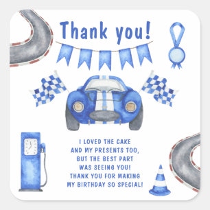 Racerauto eerste verjaardagsfeest Bedankt Vierkante Sticker