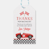 Racerauto Rode Racing Jongen 1e Verjaardag Cadeaulabel (Achterkant)