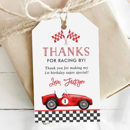 Racerauto Rode Racing Jongen 1e Verjaardag Cadeaulabel