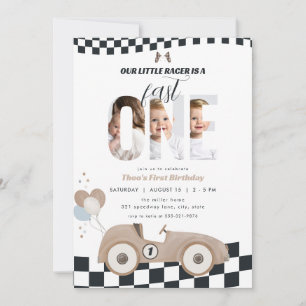 Racerauto Vintage Auto Eerste Verjaardagsuitnodigi Kaart