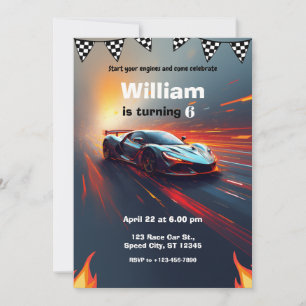 Racerauto Vlammen Rally Verjaardagsfeestje Kaart