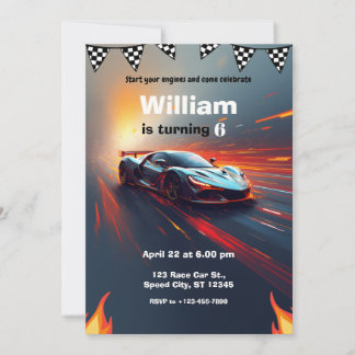 Racerauto Vlammen Rally Verjaardagsfeestje Kaart