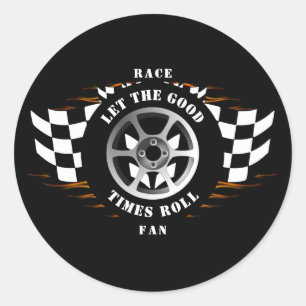 Racesportauto brandende burnout geruite helm ronde sticker