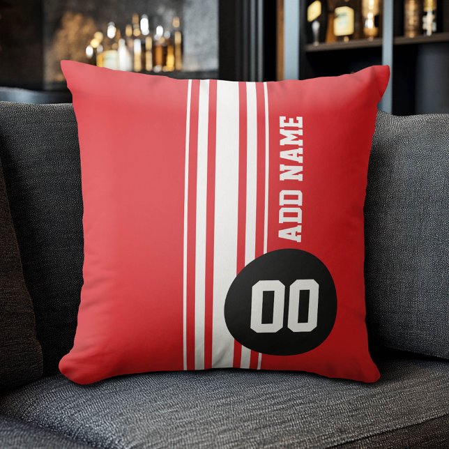  racestrepen - rood en zwart kussen (Custom Sports Pillow for a Man Cave)