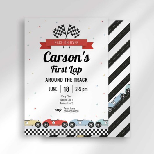  racewagen eerste ronde verjaardagsuitnodiging kaart