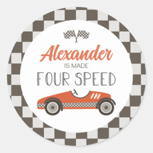 racewagen met vier snelheden, vrijdag ronde sticker