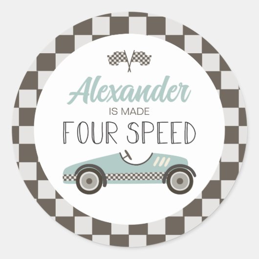 racewagen met vier snelheden, vrijdag ronde sticker (Voorkant)