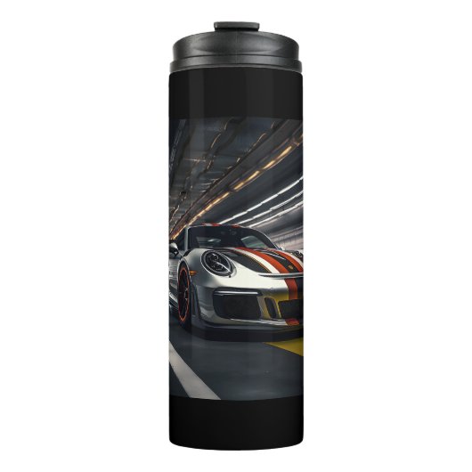 Racewagen op indoor baan thermosbeker (Voorkant)