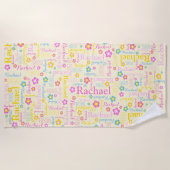 Rachel bloemen naam typografisch geel roze strandlaken (Voorkant)