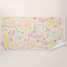 Rachel bloemen naam typografisch geel roze strandlaken