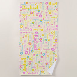 Rachel bloemen naam typografisch geel roze strandlaken