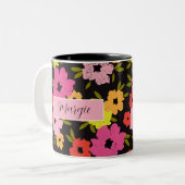 Rachel Floral Design Custom Name op Black Tweekleurige Koffiemok (Voorkant links)
