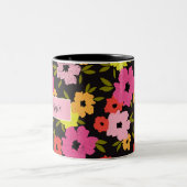 Rachel Floral Design Custom Name op Black Tweekleurige Koffiemok (Center)